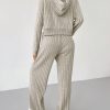 Knit Drop Shoulder Drawstring Hoodie & Pants, Fall Two Piece Outfit