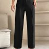 High Waist Seam Detail Straight Leg Spring Black Pants