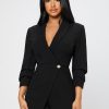 Solid Shawl Collar Wrap Spring Outfits Black Romper
