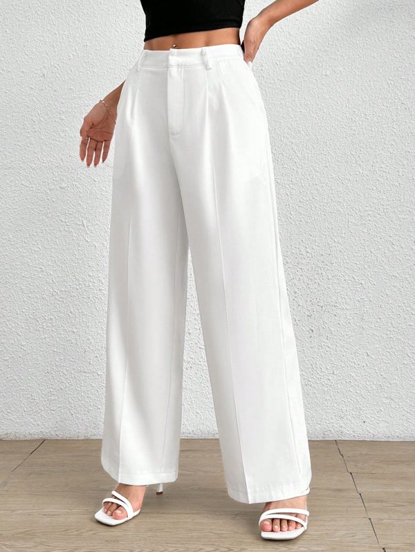 Women's Solid Color Pleated LooseWhite Pants
