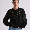 WOMEN FLOWER EMBRODERY FANCY SWEATER