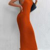 Backless Twist Back Split Hem Halter Dress