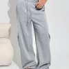 Women's Gray Knit Thick Fleece Lined Ankle Length Casual Utility Baggy Sweatpants