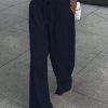 Women Casual Solid Color Slant Pocket Loose Wide Leg Pants, Autumn