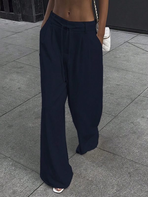 Women Casual Solid Color Slant Pocket Loose Wide Leg Pants, Autumn