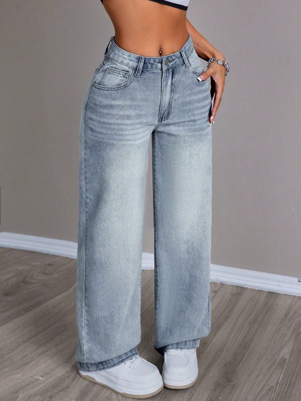 Women Fashionable Minimalist Loose Fit Casual Daily Denim Jeans