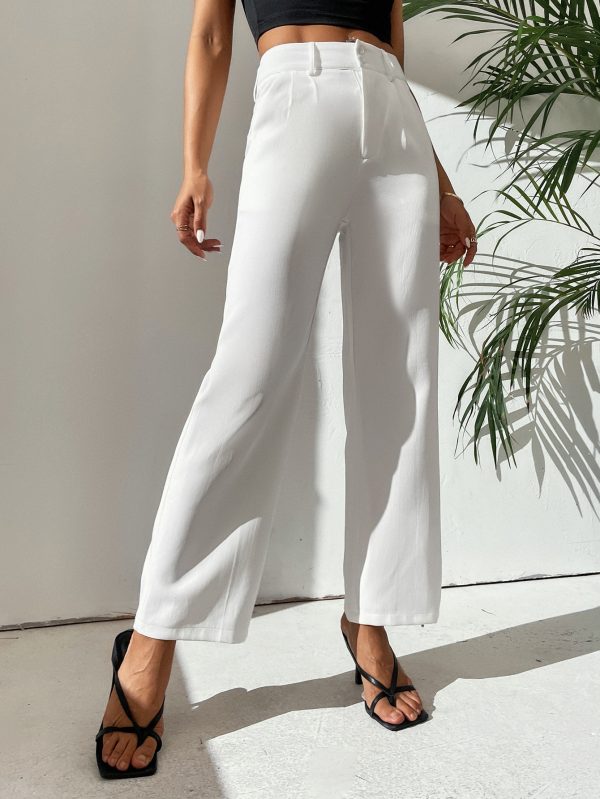 Solid Button Front Pants