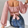 Ladies" Fashionable Sweet Square Collar Backless Tie-Up Shirt
