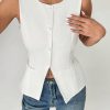 Solid Round Neck Button Front Vest Blazer