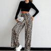 Low Elastic Waistband Pants With Leopard Design