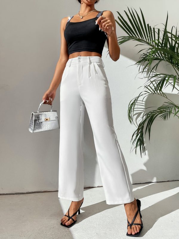 Solid Button Front Pants