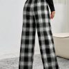 Women's Drawstring Waist Plaid Long Pants