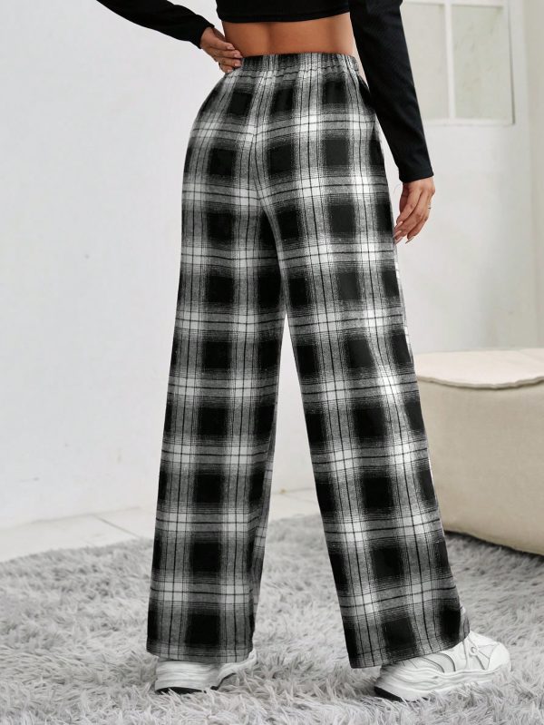 Women's Drawstring Waist Plaid Long Pants