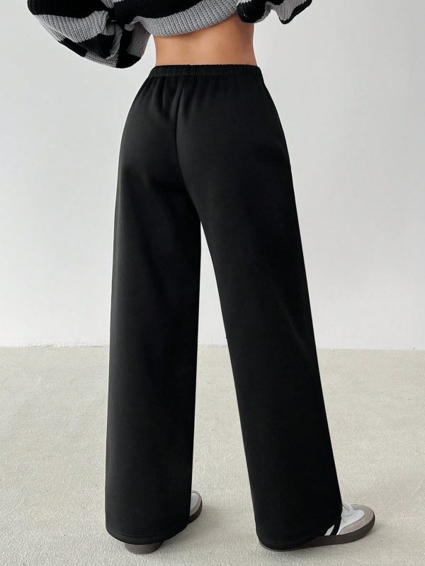 Women's Solid Color Drawstring Waist Wide Leg Loose Casual Sweatpants