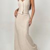 Halter-Neck Buttoned Top And Elegant Loose Skirt Two-Piece Set