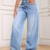 Women Casual Pockets Wide-Leg Loose Fit Denim Jeans