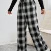 Women's Drawstring Waist Plaid Long Pants