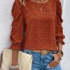 Women's Casual Solid Color Cutout Puff Sleeve Blouse For Autumn