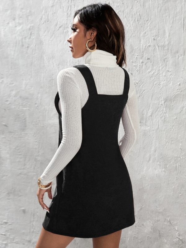Solid Corduroy Overall Dress Without Sweater