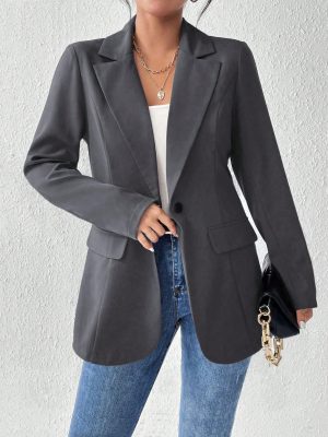 Women's French Collar Long Sleeve Solid Color Blazer Jacket For Autumn