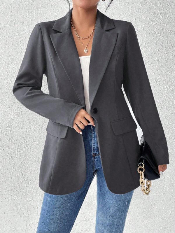 Women's French Collar Long Sleeve Solid Color Blazer Jacket For Autumn