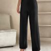 High Waist Seam Detail Straight Leg Spring Black Pants