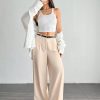 Women's Pleated High Waist Belted Wide Leg Casual & Commuting Pants In Beige