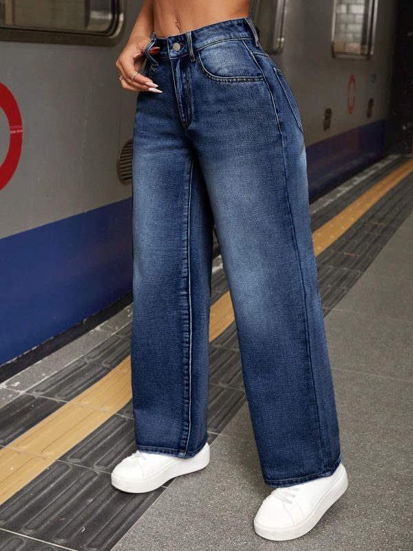 Women's Casual Wide-Leg Loose Fit Denim Pants With Pockets