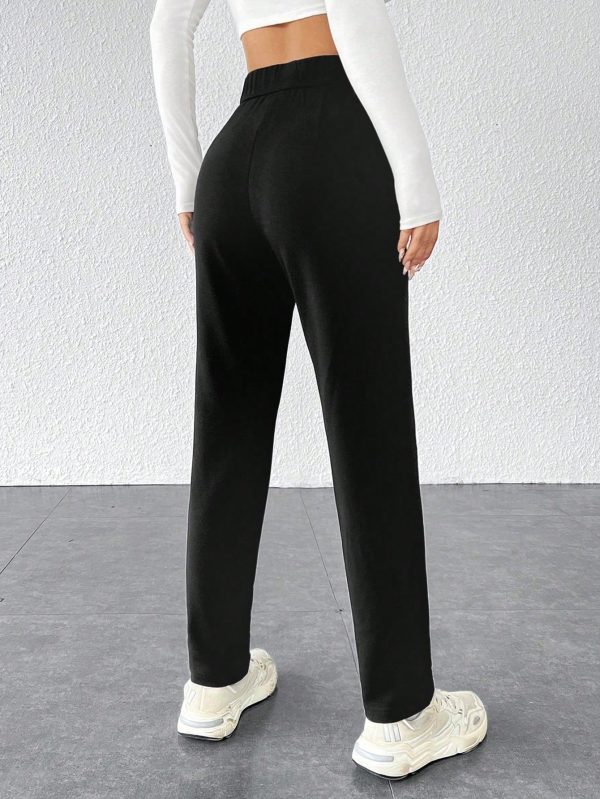 Solid Plicated Detail Black Pants