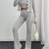 Casual Solid Color Front Button Shirt And Pants With Strap 2 Piece Set, Autumn