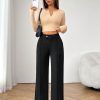 Commuting Elegant Irregular Waist Button Zipper Straight Pants Women's Black Trousers