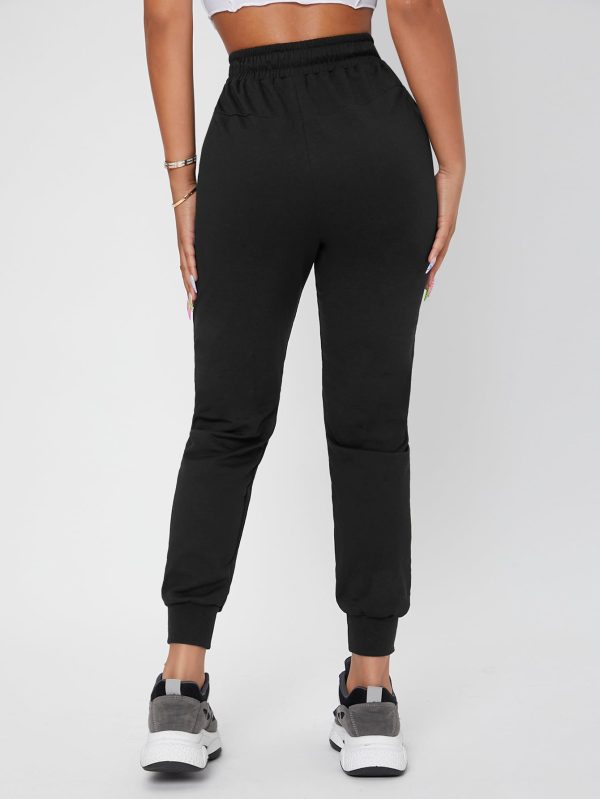 Solid Drawstring Waist Black Sweatpants