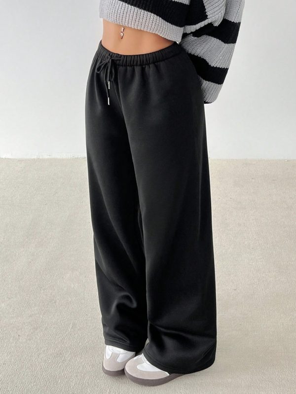 Women's Solid Color Drawstring Waist Wide Leg Loose Casual Sweatpants