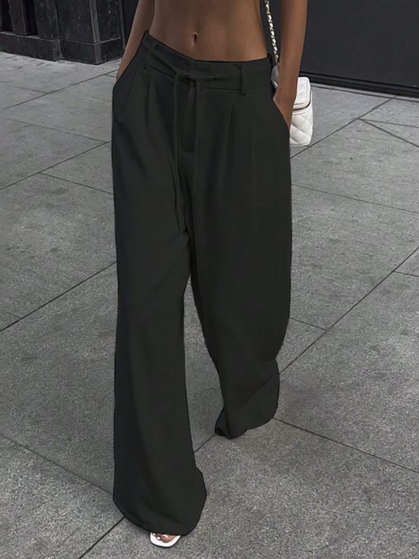 Women's Solid Color Front Tie Pocket Simple Casual Pants