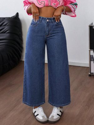 Women's Casual Zipper Front Wide Leg Jeans