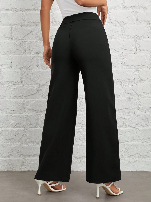 Spring/Summer Overlapping Waist Seam Black Trousers Wide Leg Pants