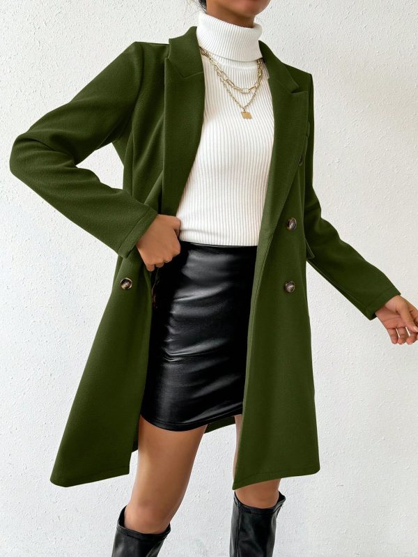 Women's Solid Color Front Button Long Sleeve Flat Collar Minimalist Jacket, Casual For Daily Wear