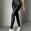 Solid PU High Waist Black Leggings