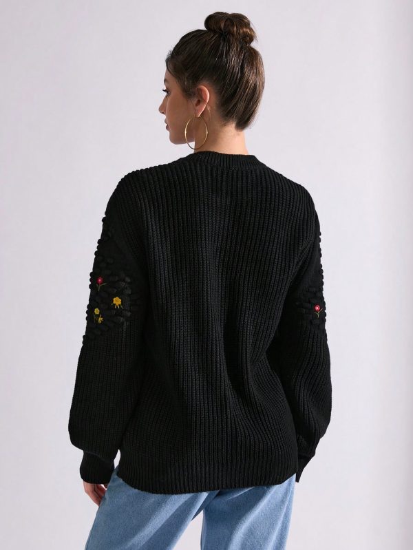 WOMEN FLOWER EMBRODERY FANCY SWEATER