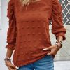 Women's Casual Solid Color Cutout Puff Sleeve Blouse For Autumn