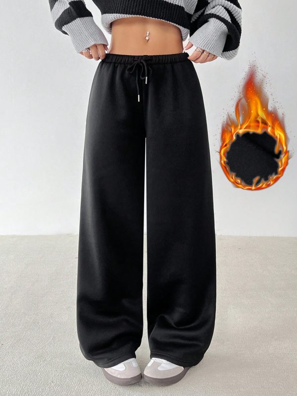 Women's Solid Color Drawstring Waist Wide Leg Loose Casual Sweatpants