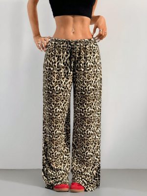 Leopard Print Knit Straight Leg Lounge Pants