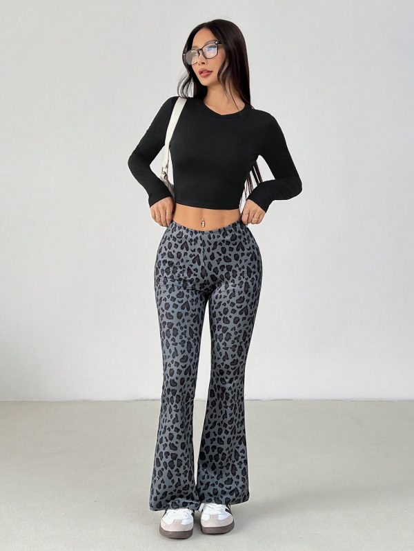 Women's Leopard Print Slim Flared Pants