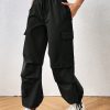 Flap Pocket Side Drawstring Waist Cargo Pants