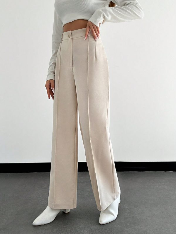Women's Solid Color Front Button Minimalist Long Pants, Casual Everyday Wear