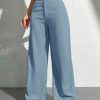 Women's Solid Color Button Zipper Straight Leg Casual Pants