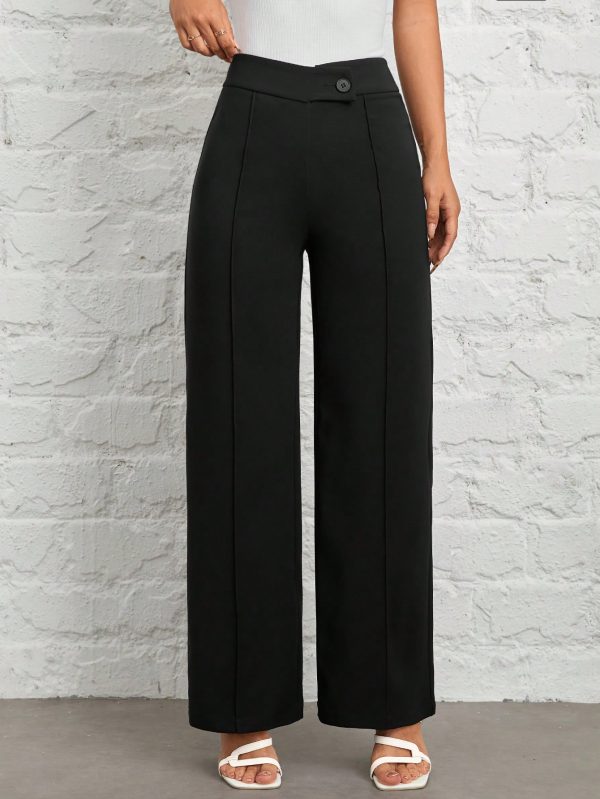 Spring/Summer Overlapping Waist Seam Black Trousers Wide Leg Pants