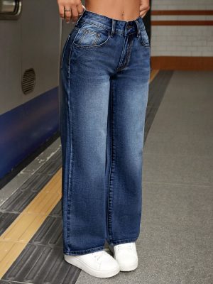 Women's Casual Wide-Leg Loose Fit Denim Pants With Pockets