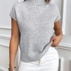 Women Casual Solid Color High Neck Knitted Sweater