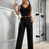 Women'S Solid Colored Vest And Long Pants Set
